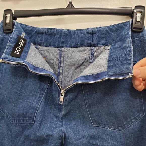 DO+BE Women's Back Zip Super Wide Raw Hem Denim Hakama Lace‎ Up Wrap Jeans NWT M - Picture 8 of 10